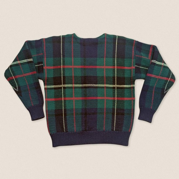 Vintage 100% Wool Sweater Chunky Plaid Crew neck Club Room Medium - Picture 1 of 4